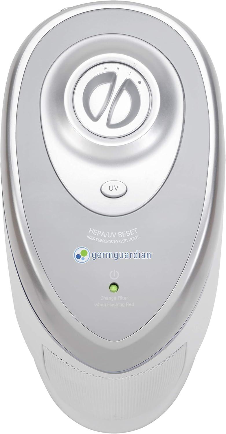 imageGermGuardian Air Purifier for Home with HEPA Pure Filter for Wildfire Smoke Pet Dander Pollen Odors Large Rooms Up To 743 Sq Ft Removes 9997 Pollutants UVC Light 22quot AC4825W WhiteAC4825 white 2 pack