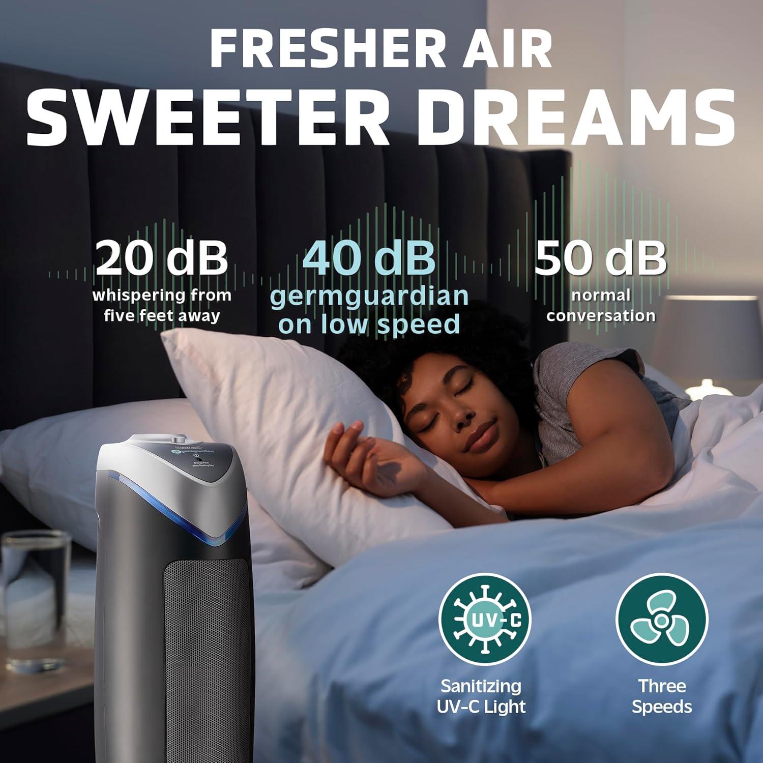 imageGermGuardian Air Purifier for Home with HEPA Pure Filter for Wildfire Smoke Pet Dander Pollen Odors Large Rooms Up To 743 Sq Ft Removes 9997 Pollutants UVC Light 22quot AC4825W WhiteAC4825 black 2 pack