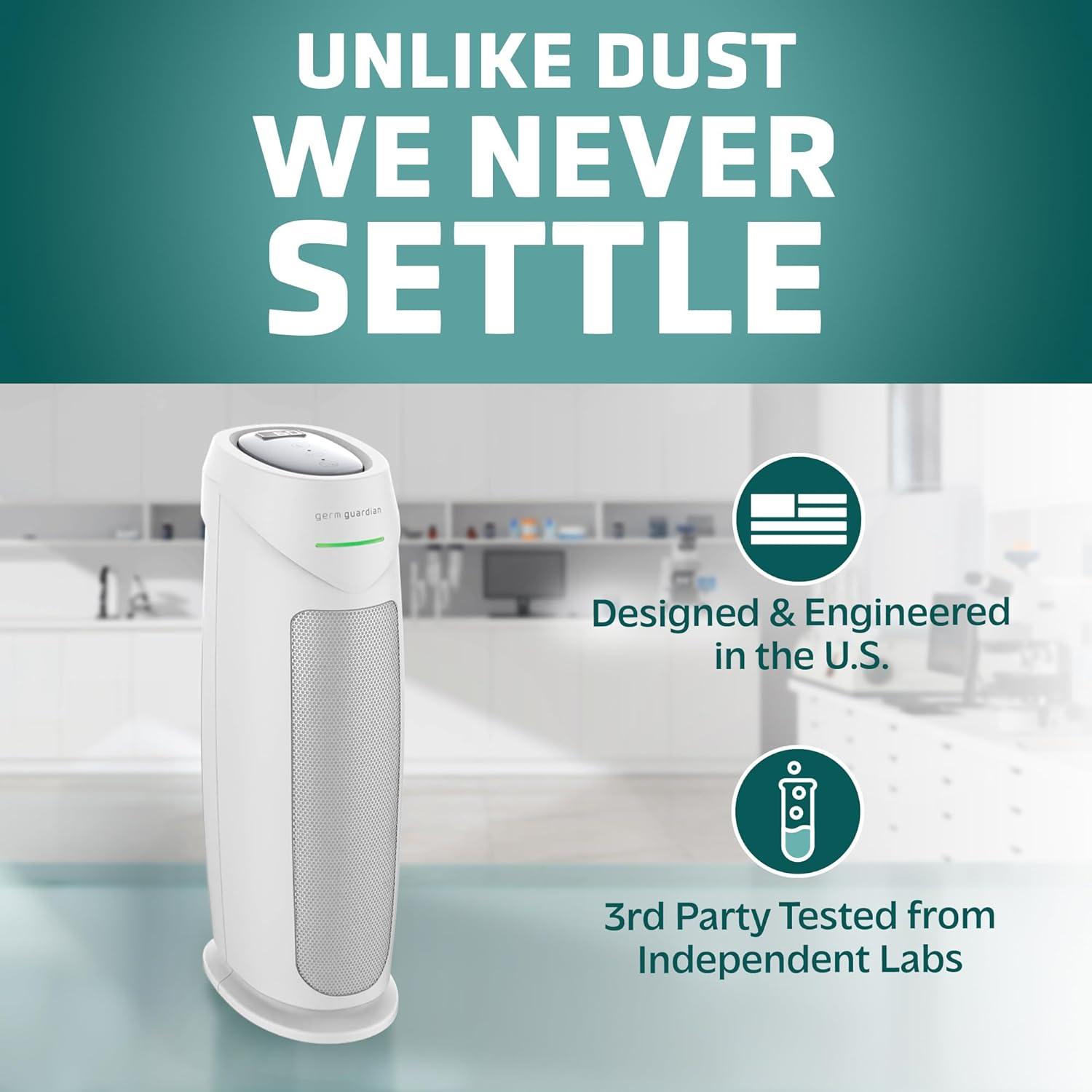 imageGermGuardian Air Purifier for Home with HEPA Pure Filter for Wildfire Smoke Pet Dander Pollen Odors Large Rooms Up To 743 Sq Ft Removes 9997 Pollutants UVC Light 22quot AC4825W WhiteAC4880 white