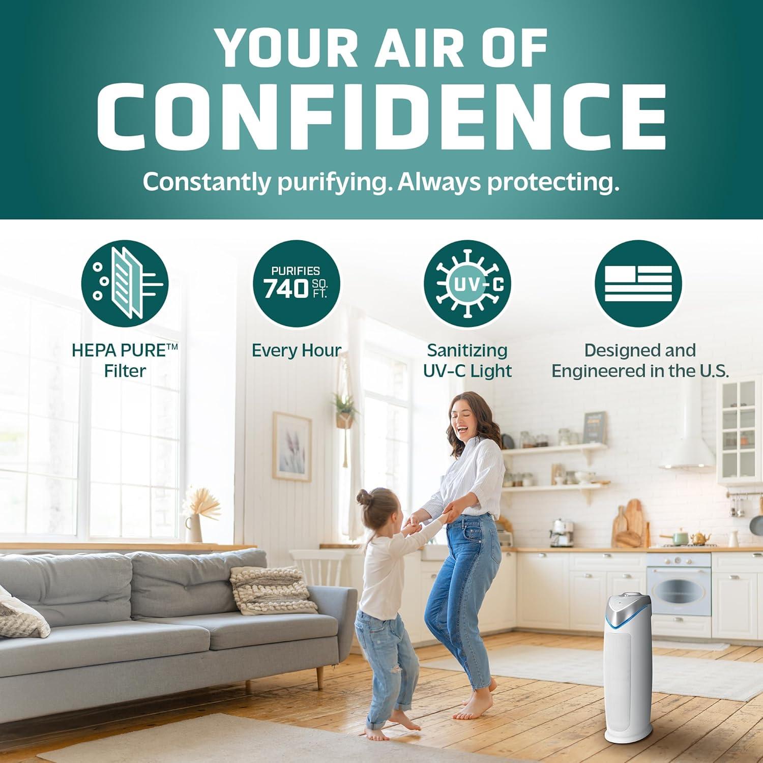 imageGermGuardian Air Purifier for Home with HEPA Pure Filter for Wildfire Smoke Pet Dander Pollen Odors Large Rooms Up To 743 Sq Ft Removes 9997 Pollutants UVC Light 22quot AC4825W WhiteAC4825 white 2 pack