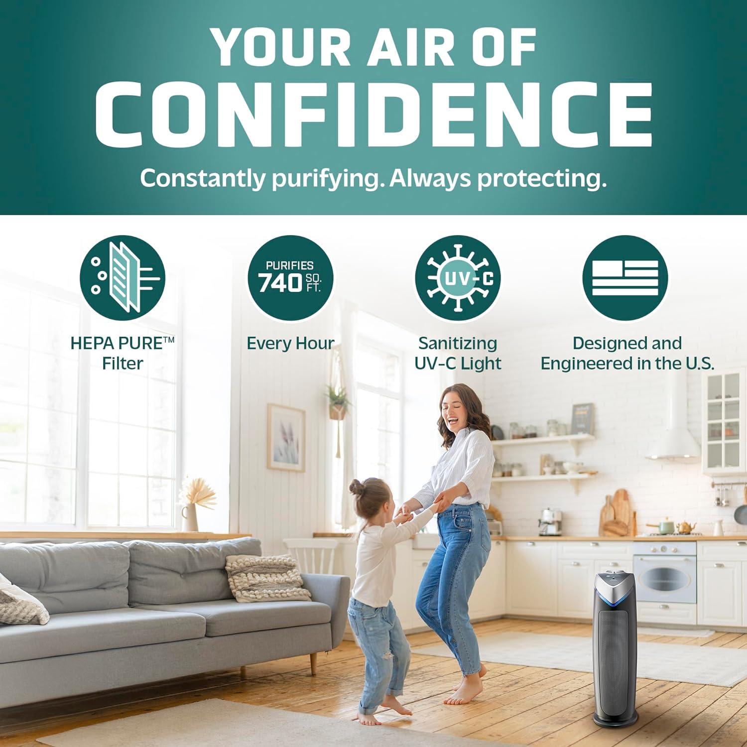 imageGermGuardian Air Purifier for Home with HEPA Pure Filter for Wildfire Smoke Pet Dander Pollen Odors Large Rooms Up To 743 Sq Ft Removes 9997 Pollutants UVC Light 22quot AC4825W WhiteAC4825 black 1 pack