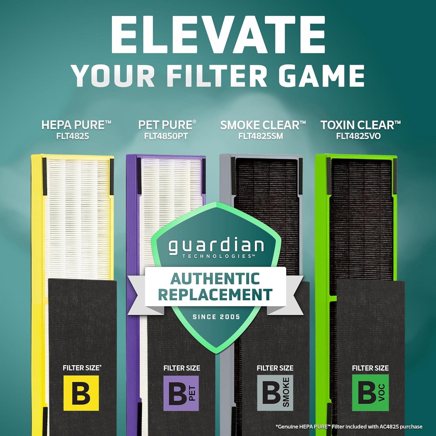 imageGermGuardian Air Purifier for Home with HEPA Pure Filter for Wildfire Smoke Pet Dander Pollen Odors Large Rooms Up To 743 Sq Ft Removes 9997 Pollutants UVC Light 22quot AC4825W WhiteAC4825 black 2 pack