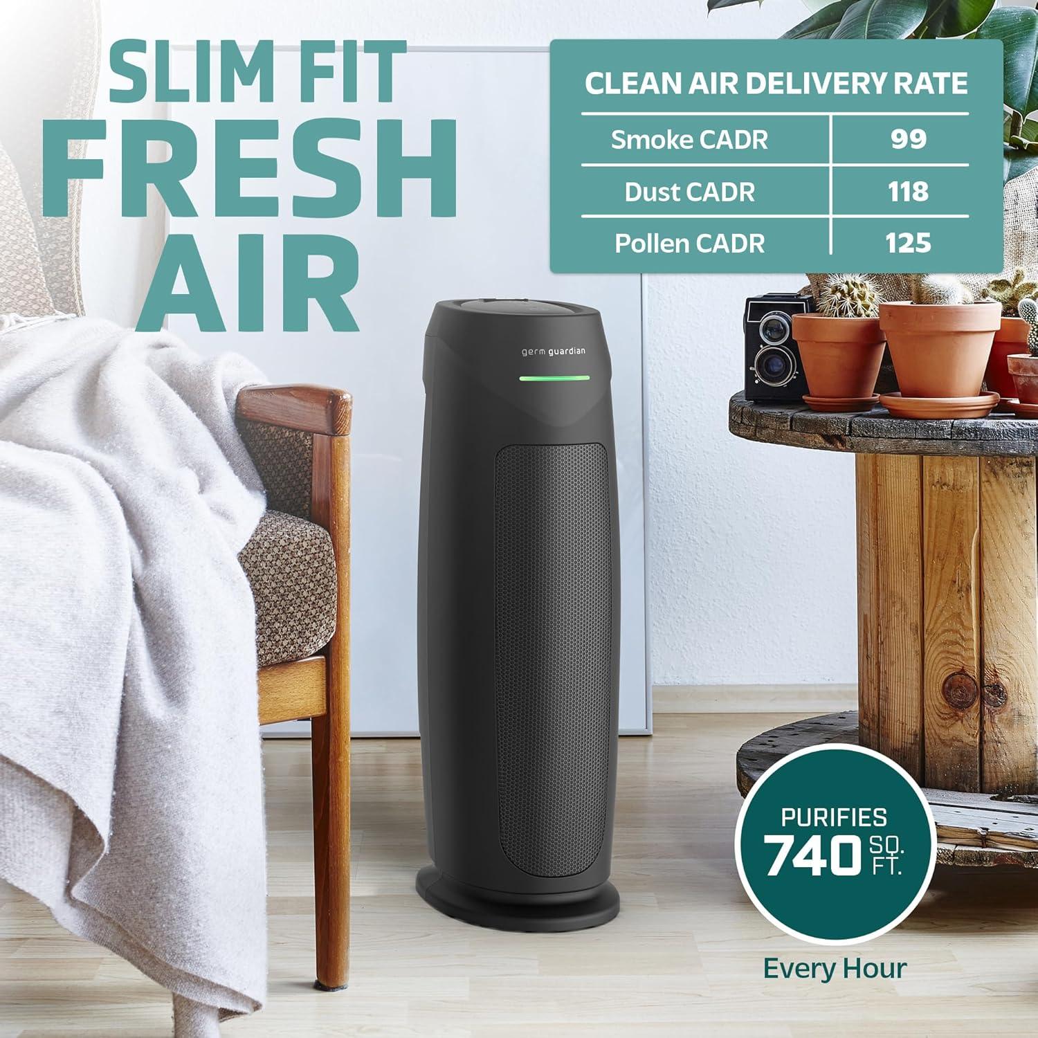 imageGermGuardian Air Purifier for Home with HEPA Pure Filter for Wildfire Smoke Pet Dander Pollen Odors Large Rooms Up To 743 Sq Ft Removes 9997 Pollutants UVC Light 22quot AC4825W WhiteAC4880 black