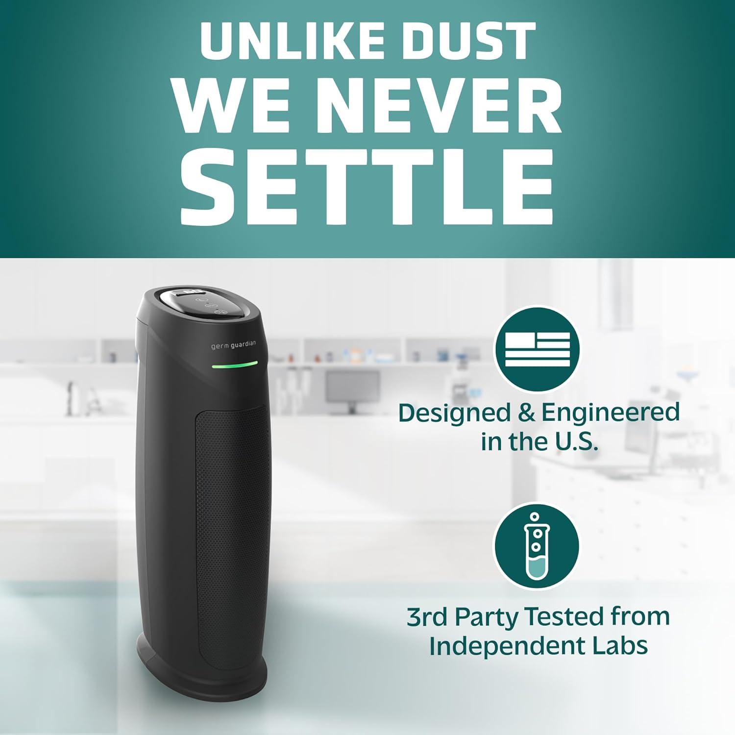 imageGermGuardian Air Purifier for Home with HEPA Pure Filter for Wildfire Smoke Pet Dander Pollen Odors Large Rooms Up To 743 Sq Ft Removes 9997 Pollutants UVC Light 22quot AC4825W WhiteAC4880 black