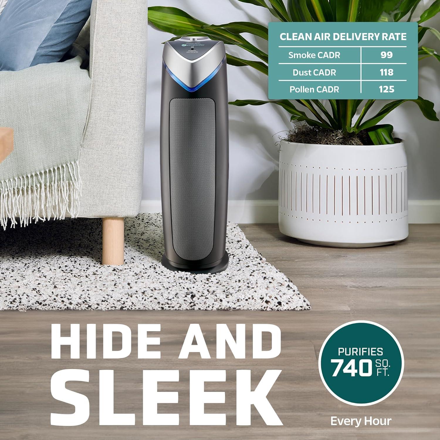 imageGermGuardian Air Purifier for Home with HEPA Pure Filter for Wildfire Smoke Pet Dander Pollen Odors Large Rooms Up To 743 Sq Ft Removes 9997 Pollutants UVC Light 22quot AC4825W WhiteAC4825 black 1 pack