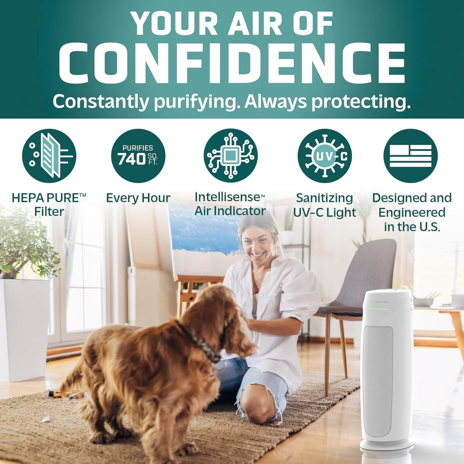 imageGermGuardian Air Purifier for Home with HEPA Pure Filter for Wildfire Smoke Pet Dander Pollen Odors Large Rooms Up To 743 Sq Ft Removes 9997 Pollutants UVC Light 22quot AC4825W WhiteAC4880 white