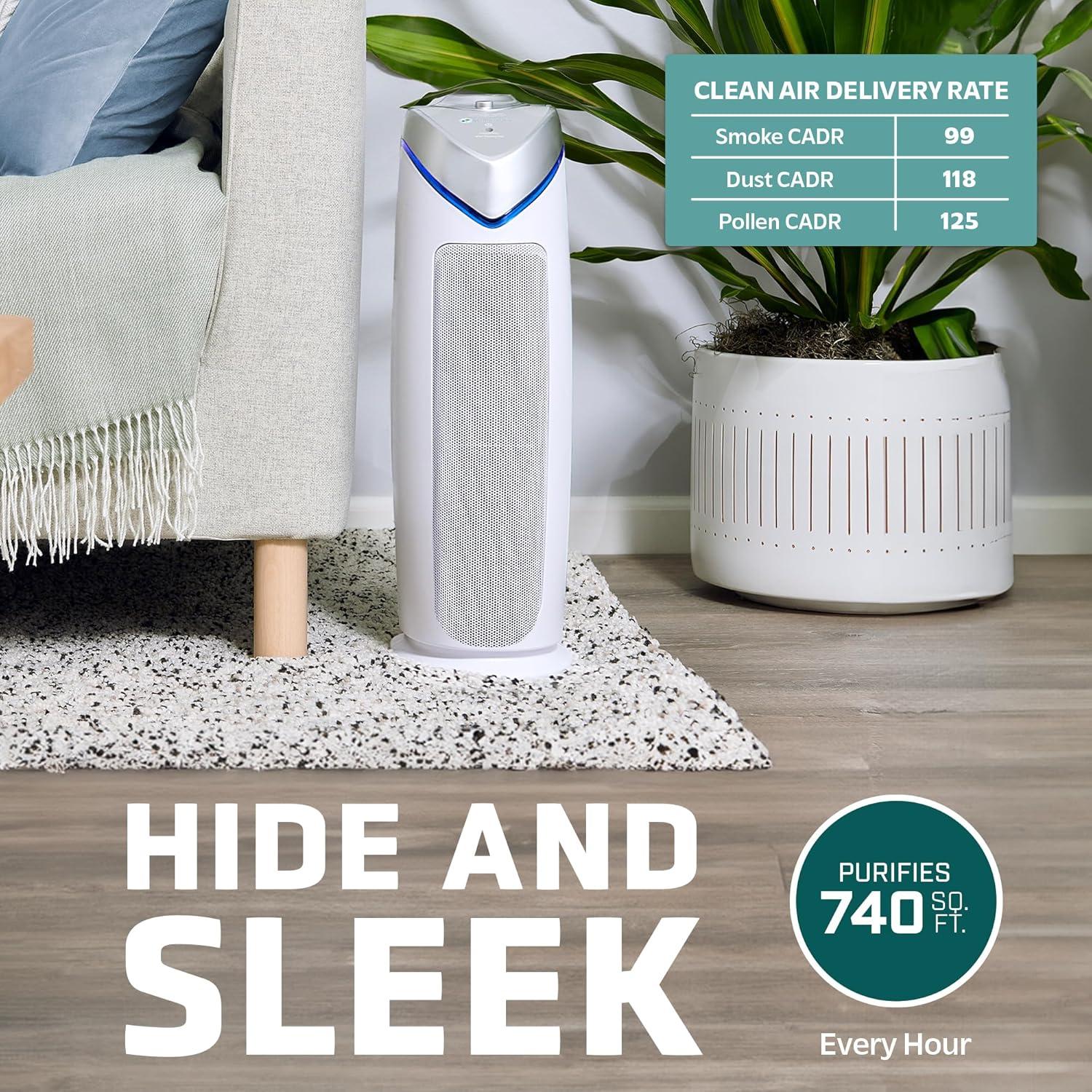 imageGermGuardian Air Purifier for Home with HEPA Pure Filter for Wildfire Smoke Pet Dander Pollen Odors Large Rooms Up To 743 Sq Ft Removes 9997 Pollutants UVC Light 22quot AC4825W WhiteAC4825 white 2 pack