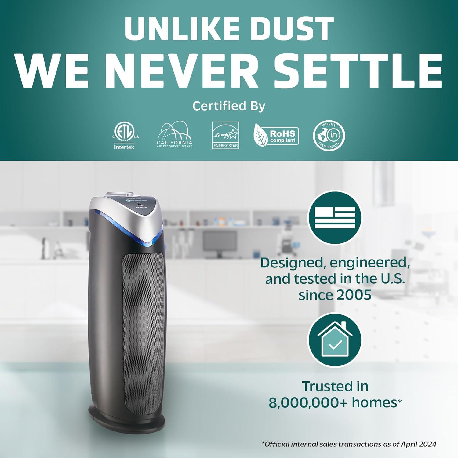 imageGermGuardian Air Purifier for Home with HEPA Pure Filter for Wildfire Smoke Pet Dander Pollen Odors Large Rooms Up To 743 Sq Ft Removes 9997 Pollutants UVC Light 22quot AC4825W WhiteAC4825 black 2 pack
