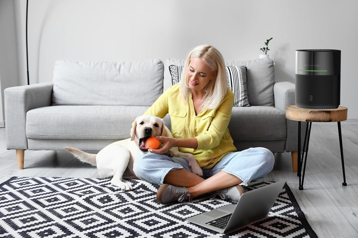 imageGermGuardian Airsafe Air Purifier for Home for Wildfire Smoke Pets Pollen Odor Large Rooms Up To 1040 Sq Ft with HEPA Pure Air Filter UVC Light ampamp Air Quality Sensor 12quot AC3000B BlackAirsafe Intelligent Air Purifier with UVC light  Black