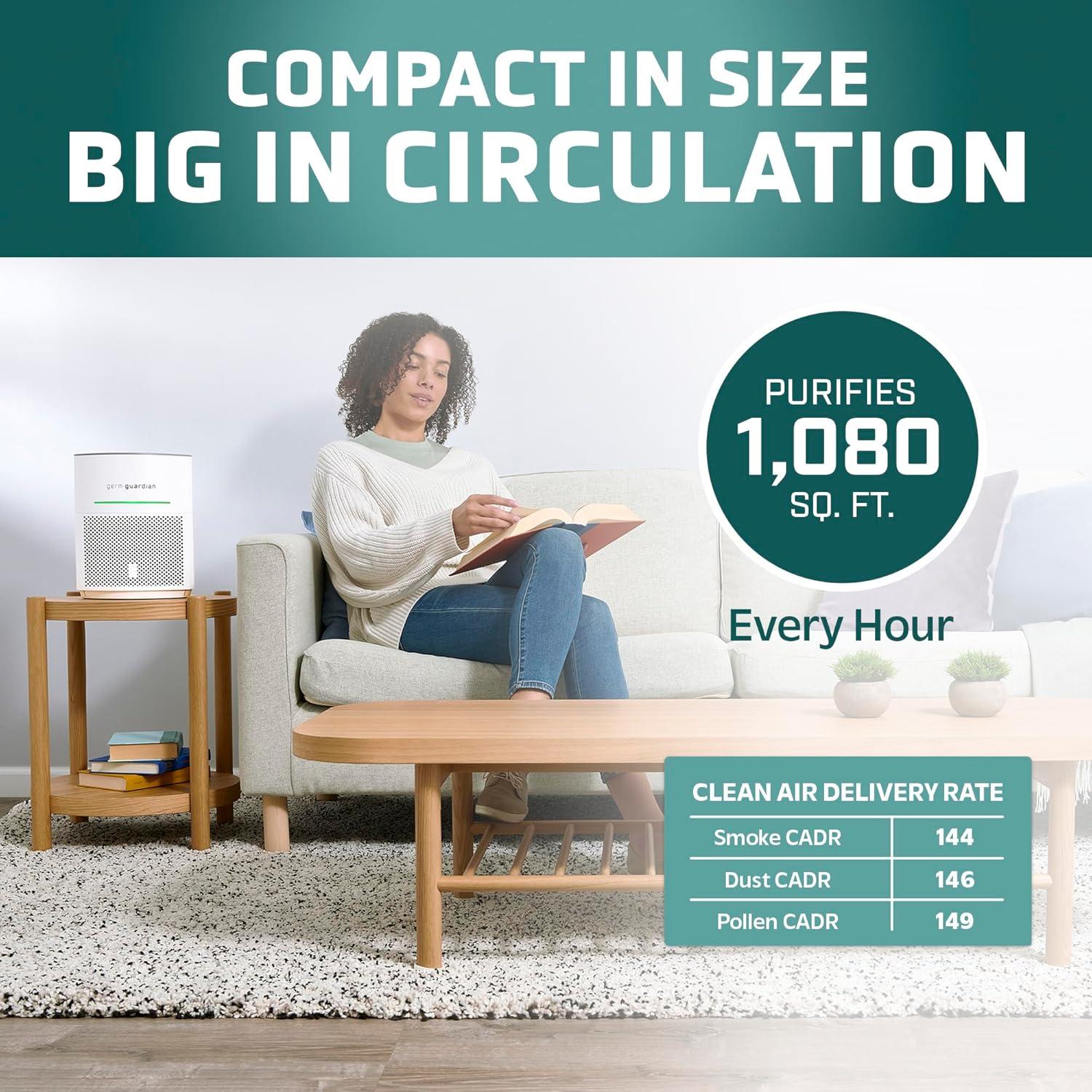 imageGermGuardian Airsafe Air Purifier for Home for Wildfire Smoke Pets Pollen Odor Large Rooms Up To 1040 Sq Ft with HEPA Pure Air Filter UVC Light ampamp Air Quality Sensor 12quot AC3000B BlackAirsafe Intelligent Air Purifier