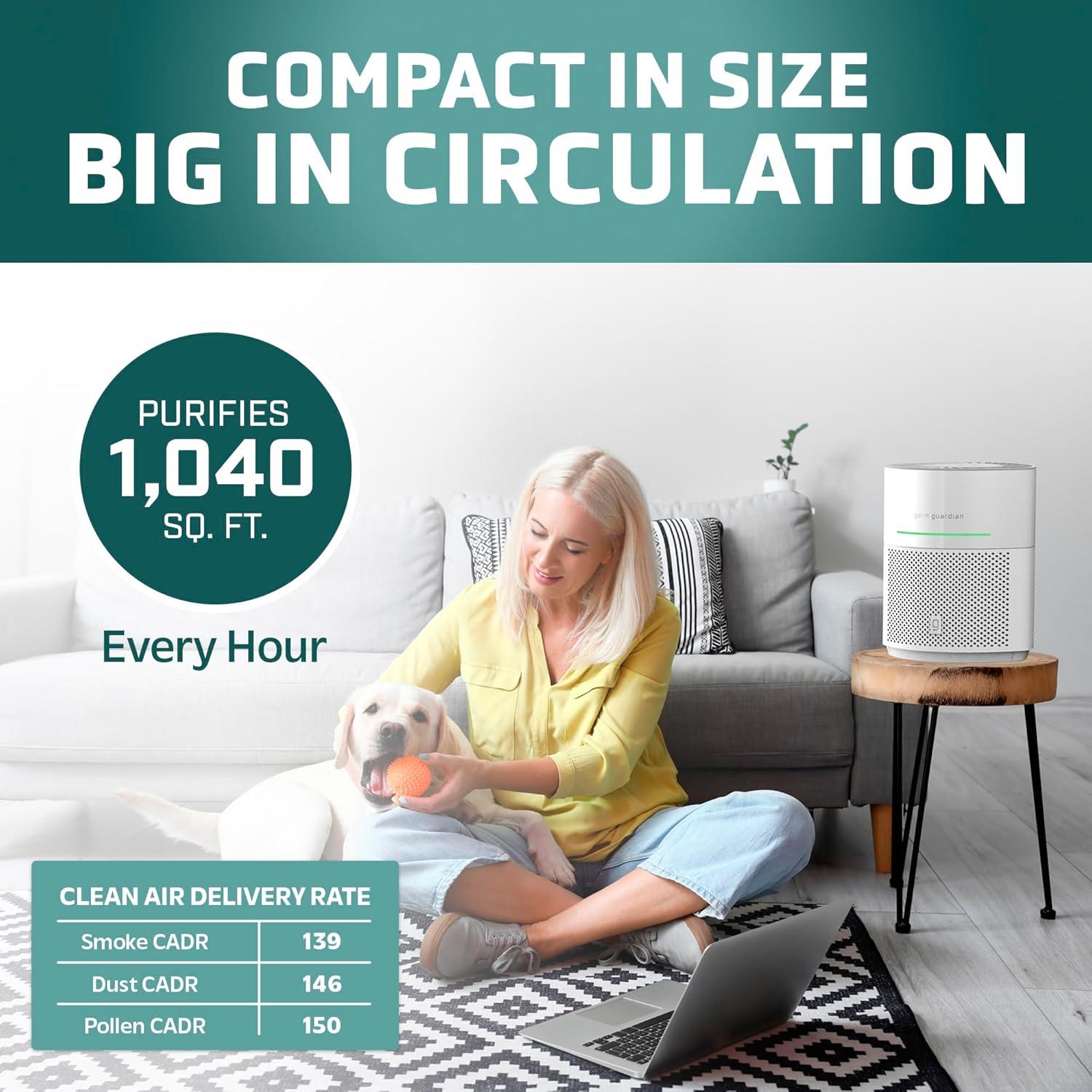 imageGermGuardian Airsafe Air Purifier for Home for Wildfire Smoke Pets Pollen Odor Large Rooms Up To 1040 Sq Ft with HEPA Pure Air Filter UVC Light ampamp Air Quality Sensor 12quot AC3000B BlackAirsafe Intelligent Air Purifier with UVC light  White