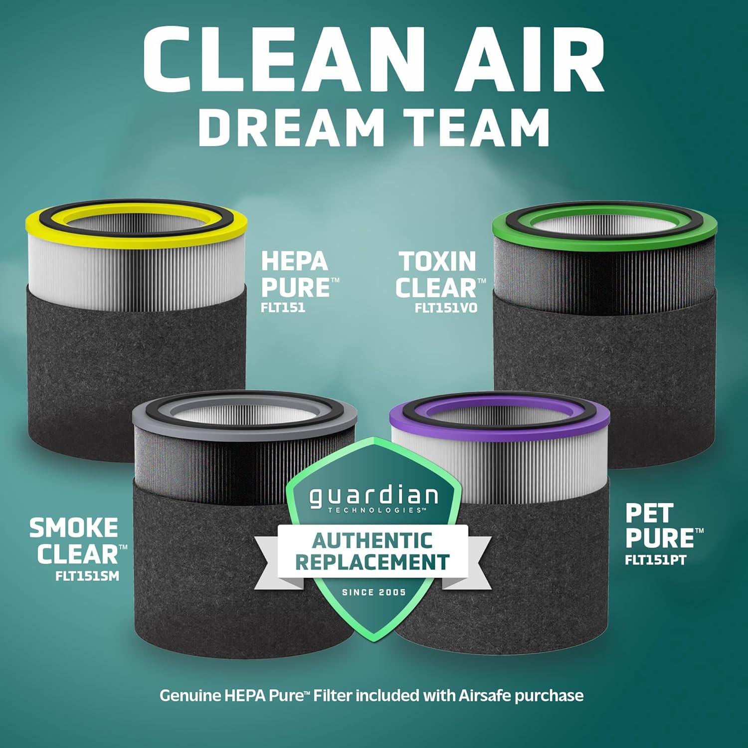 imageGermGuardian Airsafe Air Purifier for Home for Wildfire Smoke Pets Pollen Odor Large Rooms Up To 1040 Sq Ft with HEPA Pure Air Filter UVC Light ampamp Air Quality Sensor 12quot AC3000B BlackAirsafe Intelligent Air Purifier with UVC light  White