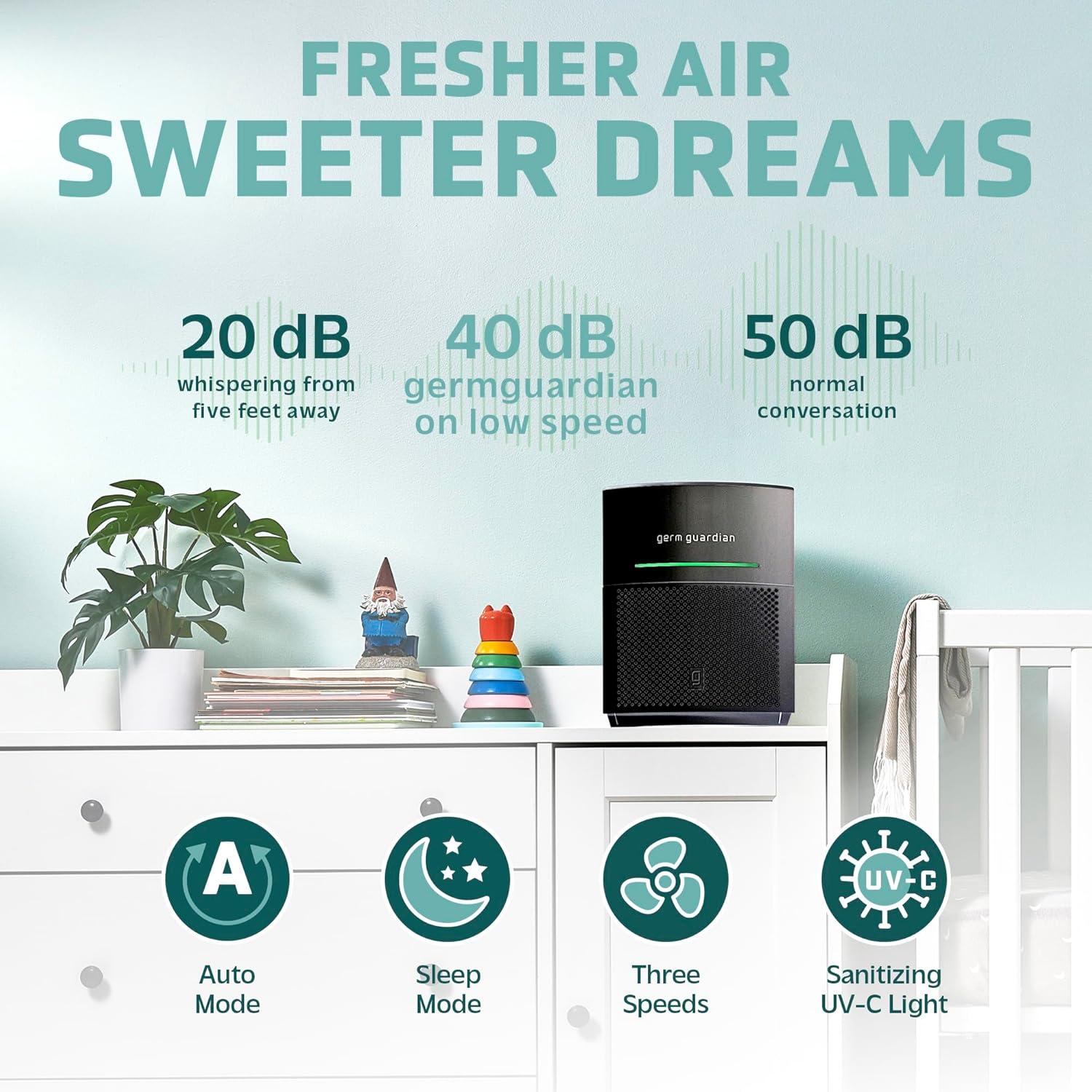 imageGermGuardian Airsafe Air Purifier for Home for Wildfire Smoke Pets Pollen Odor Large Rooms Up To 1040 Sq Ft with HEPA Pure Air Filter UVC Light ampamp Air Quality Sensor 12quot AC3000B BlackAirsafe Intelligent Air Purifier with UVC light  Black