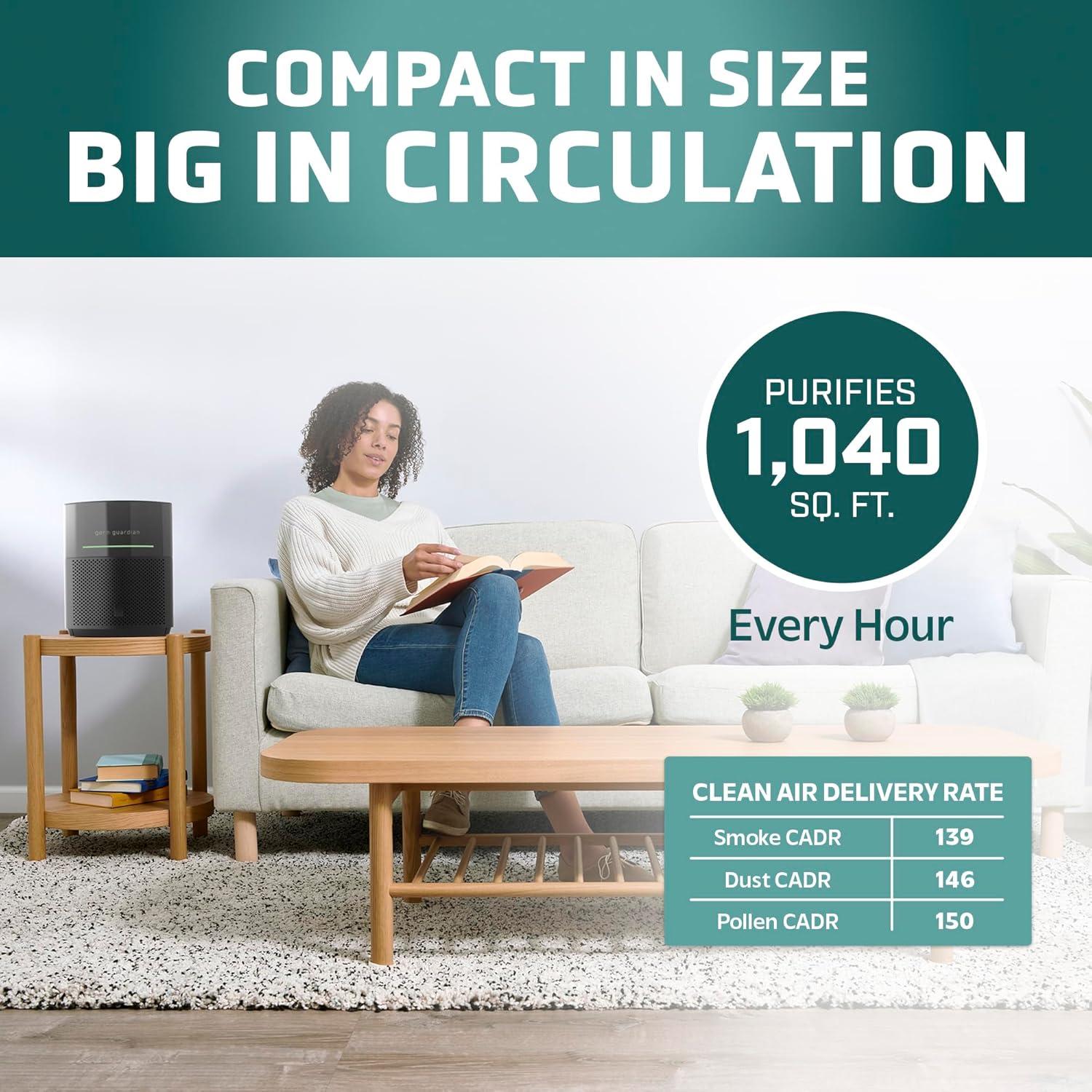imageGermGuardian Airsafe Air Purifier for Home for Wildfire Smoke Pets Pollen Odor Large Rooms Up To 1040 Sq Ft with HEPA Pure Air Filter UVC Light ampamp Air Quality Sensor 12quot AC3000B BlackAirsafe Intelligent Air Purifier with UVC light  Black