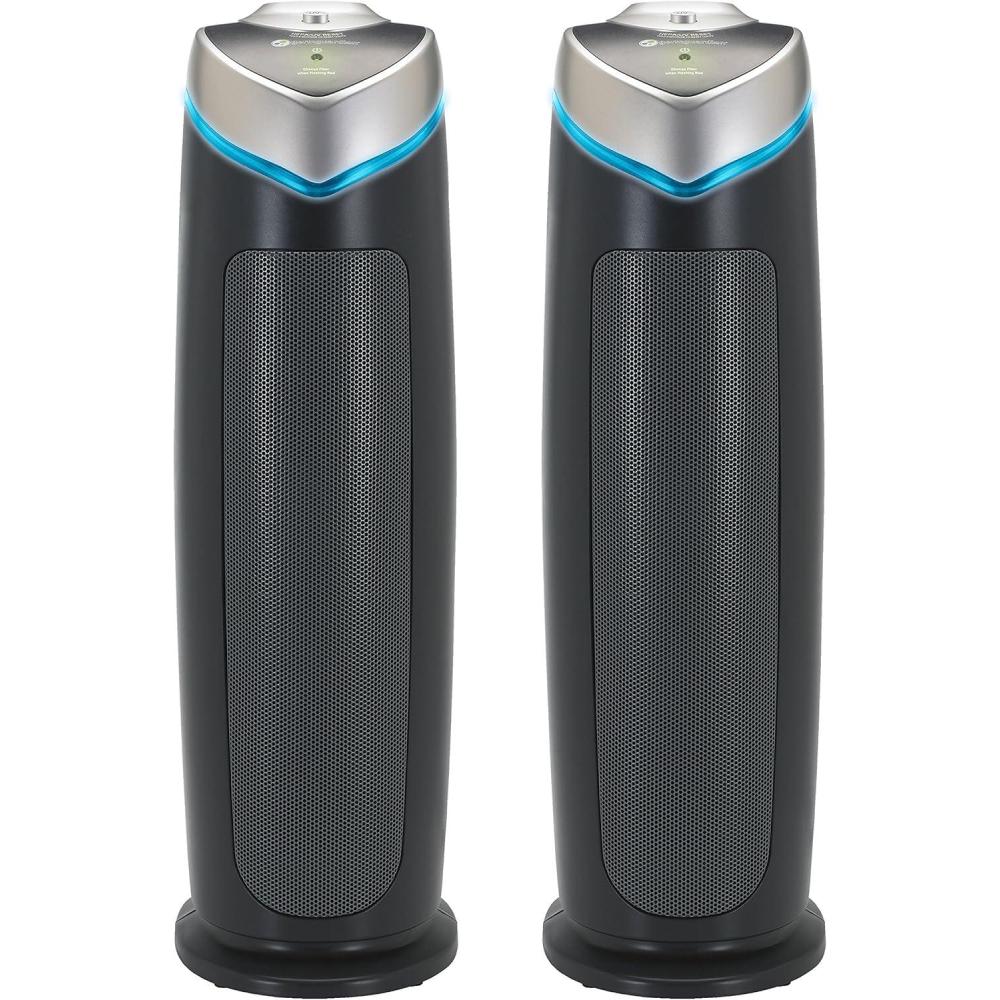 imageGermGuardian Air Purifier for Home with HEPA Pure Filter for Wildfire Smoke Pet Dander Pollen Odors Large Rooms Up To 743 Sq Ft Removes 9997 Pollutants UVC Light 22quot AC4825W WhiteAC4825 black 2 pack