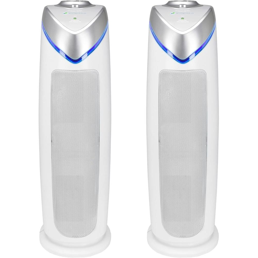 imageGermGuardian Air Purifier for Home with HEPA Pure Filter for Wildfire Smoke Pet Dander Pollen Odors Large Rooms Up To 743 Sq Ft Removes 9997 Pollutants UVC Light 22quot AC4825W WhiteAC4825 white 2 pack