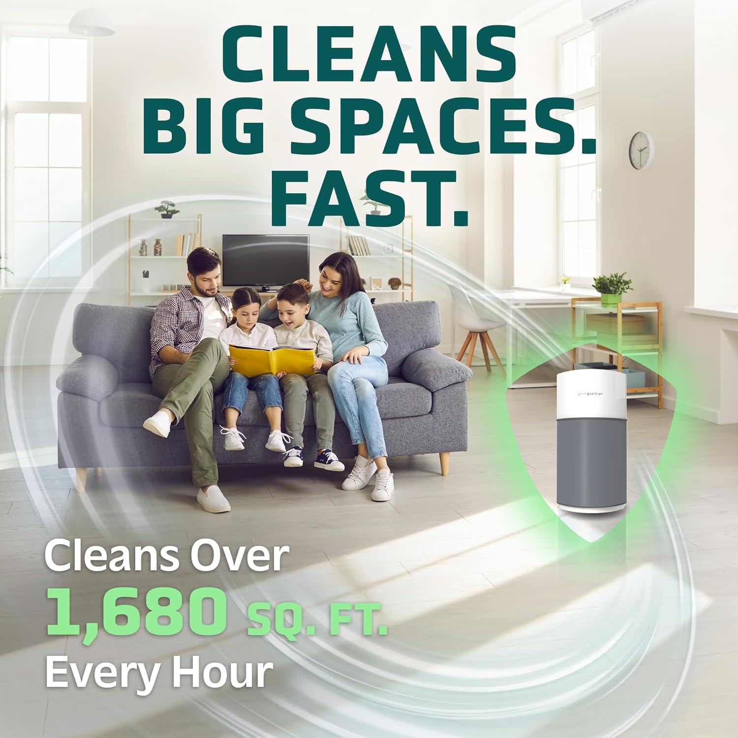 imageGermGuardian Airsafe XL Intelligent Air Purifier for Home Wildfire Smoke Pollen Odors with HEPA Pure Filter UVC Air Quality Indicator for Large Rooms 1680 sq ft 20 GrayWhite AC3200
