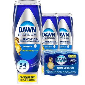 imageDawn Platinum Dish Soap Liquid Dishwashing Liquid Grease Removal Fresh Rain 3x24oz  Sponge BundleRain
