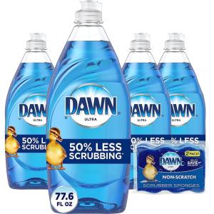 imageDawn Ultra Dishwashing Liquid Dish Soap 4x194 Fl oz  NonScratch Sponge 2 Count Original ScentUnscented
