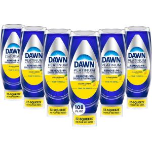 imageDawn Platinum EZSqueeze Dish Soap Liquid Dishwashing Liquid Grease Removal Upside Down Bottle Bleach Alternative Clean Lemon 6x18 Fl Oz Bundle
