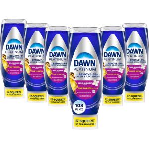 imageDawn Platinum EZSqueeze Dish Soap Liquid Dishwashing Liquid Grease Removal Upside Down Bottle Wild Jasmine 6x18 Fl Oz Bundle