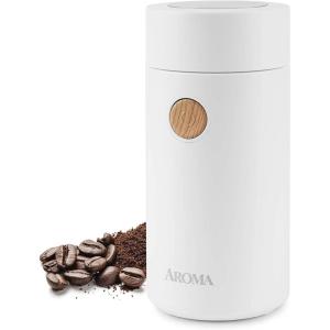 imageAroma Housewares Mini Coffee Grinder and Electric Herb Grinder with 304 Stainless Steel Grinding Blades and a Seethrough Lid 40 g White 40g