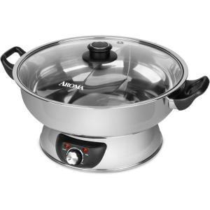 imageAroma Stainless Steel Hot Pot Silver ASP600 5 quartDualSided