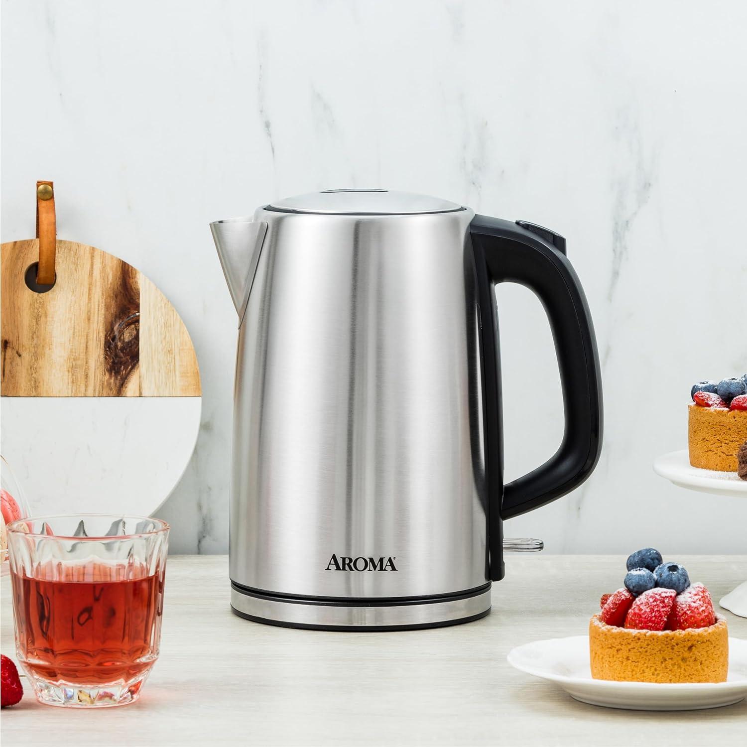 imageAroma Housewares AROMA 17L  7Cup Stainless Steel Electric Kettle with Cordless Pouring Automatic Keep Warm Mode Powerful ampamp Quick 1750 Wattage AWK1402SB