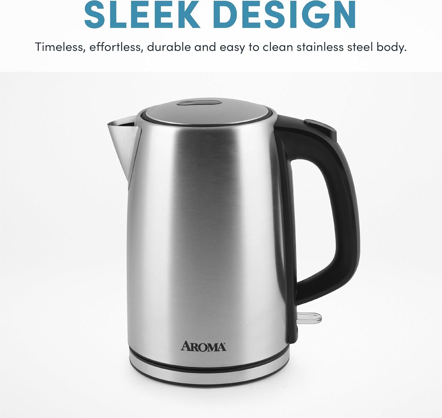 imageAroma Housewares AROMA 17L  7Cup Stainless Steel Electric Kettle with Cordless Pouring Automatic Keep Warm Mode Powerful ampamp Quick 1750 Wattage AWK1402SB