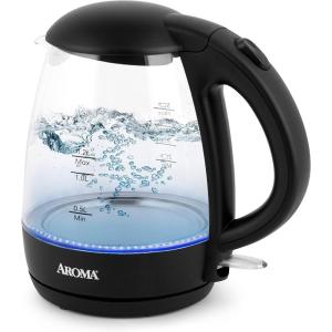 imageAROMA 12L  5Cup Glass Electric Kettle with Cordless Pouring TriggerRelease Lid Automatic Shutoff Black AWK151BTransparent Glass