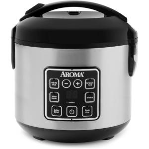 imageAROMA Digital Rice Cooker 4Cup Uncooked  8Cup Cooked Steamer Grain Cooker Multicooker 2 Qt Stainless Steel Exterior ARC914SBDBasic 4 Cup Uncooked  8 Cup Cooked Black