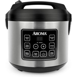 imageAroma Housewares 20 Cup Cooked 10 cup uncooked Digital Rice Cooker Slow Cooker Food Steamer SS Exterior ARC150SBBlackBasic