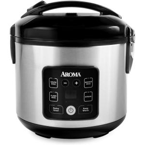 imageAroma Housewares 20 Cup Cooked 10 cup uncooked Digital Rice Cooker Slow Cooker Food Steamer SS Exterior ARC150SBBlackCoreCoat Ceramic