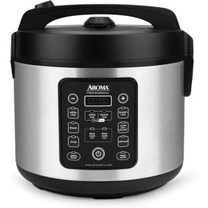 imageAroma Housewares 20 Cup Cooked 10 cup uncooked Digital Rice Cooker Slow Cooker Food Steamer SS Exterior ARC150SBBlackSmart Carb