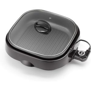 imageAroma Housewares ASP218B Grillet 4Qt 3in1 CoolTouch Electric Indoor Grill Portable Dishwasher Safe with Nonstick Pan ampamp Tempered Glass Lid Black