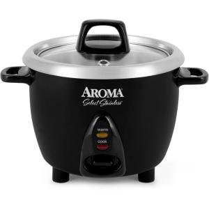 imageAroma Housewares Select Stainless Rice Cooker ampamp Warmer with Uncoated Inner Pot 3Cupuncooked6Cupcooked 12Qt ARC753SGB BlackStainless Steel Inner Pot
