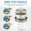 imageAROMA Rice Cooker 2Cup Uncooked  4Cup Cooked Steamer Grain Cooker Soup Maker Oatmeal Cooker Auto Keep Warm 1 Qt White ARC3021NG