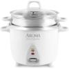 imageAroma Housewares 14Cup Cooked  3Qt Select Stainless PotStyle Rice Cooker ampamp Food Steamer OneTouch Operation Automatic Keep Warm Mode White ARC7571SG
