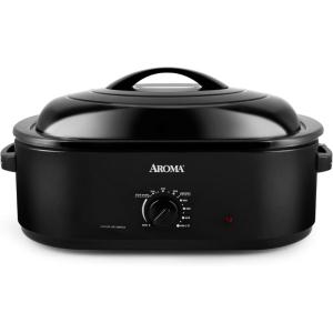 imageAROMA 18Qt Roaster Oven with SelfBasting Lid Fits 22lb Turkey Adjustable Temperature Settings Keep Warm Setting Black ART718BBlack