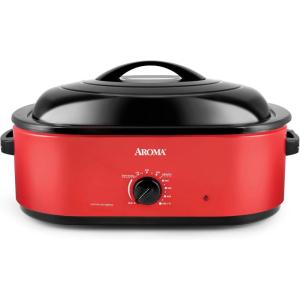 imageAROMA 18Qt Roaster Oven with SelfBasting Lid Fits 22lb Turkey Adjustable Temperature Settings Keep Warm Setting Black ART718BRed