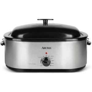 imageAROMA 20Qt Roaster Oven with SelfBasting Lid Fits 24lb Turkey Adjustable Temperature Settings Keep Warm Setting Stainless Steel ART720SRoaster Oven