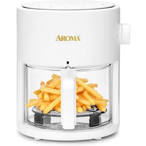 imageAROMA Glass Air Fryer and Countertop Convection Oven with Powerful 360Crispy Technology 3 Quart White