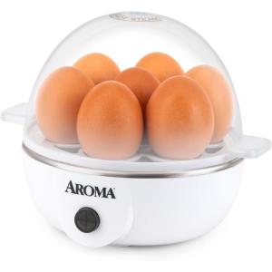 imageAROMA Overly Easy Egg Cooker Steamer and Electric Egg Poacher  XL Capacity Egg Steamer Fits 7 Eggs