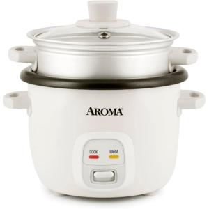 imageAROMA Rice Cooker 2Cup Uncooked  4Cup Cooked Steamer Grain Cooker Soup Maker Oatmeal Cooker Auto Keep Warm 1 Qt White ARC3021NG