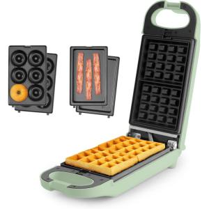 imageAROMA Swap ampamp Flip Waffle Maker with Removable Plates 3in1 Panini Press Mini Donut Maker and Waffle IronGreen