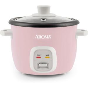 imageAroma Housewares 4Cups Cooked  1Qt Rice ampamp Grain Cooker ARC302NG WhitePink