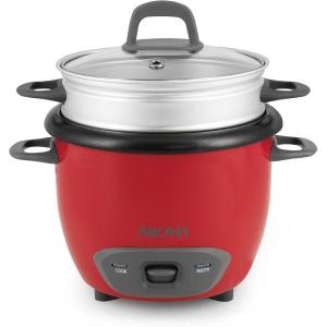 imageAroma Housewares 6Cup Cooked PotStyle Rice Cooker and Food Steamer Black ARC7431NGBRed