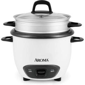 imageAroma Housewares 6Cup Cooked PotStyle Rice Cooker and Food Steamer Black ARC7431NGBWhite
