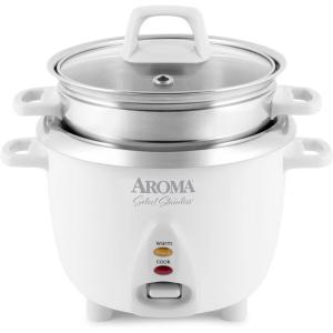 imageAroma Housewares 6Cup Cooked yield   12Qt Select Stainless PotStyle Rice Cooker ampamp Food Steamer OneTouch Operation WhiteRice Cooker