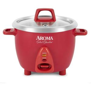 imageAroma Housewares Select Stainless Rice Cooker ampamp Warmer with Uncoated Inner Pot 6Cupcooked 12Qt ARC753SGR Red12Qt  Red